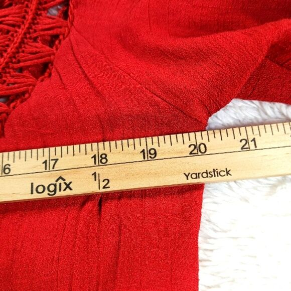 Vivid Gausy Macreme Tunic/ Beach Cover/ Blouse Women's XL. Cotton Blend. Red.... - Picture 9 of 11